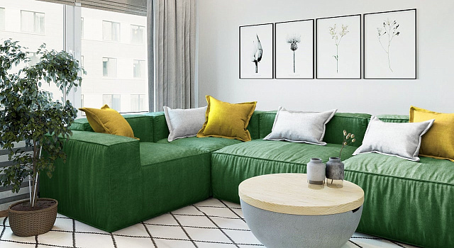 Зеленый диван в интерьере-24, диван Фри